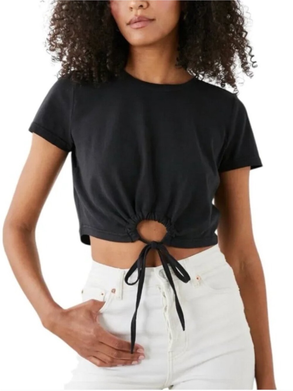 Rails Black Tie-Front Cropped Tee